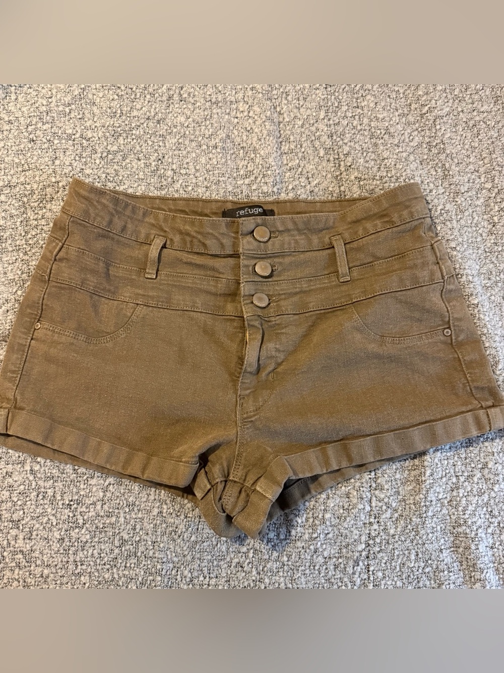 Refuge Earthy Olive Green High Rise Button Fly Cuffed Denim Shorts Size 6